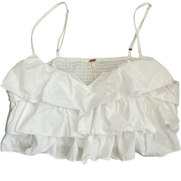 Free People Women Crop Top M White Danelle Ruffle Layer Boho Festival Coquette - Picture 1 of 9